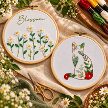 Load image into Gallery viewer, Cat & Blossom (Pack of 2) Combo DIY Learn-to-Embroidery Kit