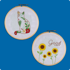 Cat & Sun Flower (Pack of 2) Combo DIY Learn-to-Embroidery Kit
