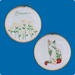 Cat & Blossom (Pack of 2) Combo DIY Learn-to-Embroidery Kit