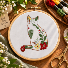 Cat DIY Learn-to-Embroidery Kit