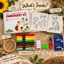 Load image into Gallery viewer, Cat &amp; Sun Flower (Pack of 2) Combo DIY Learn-to-Embroidery Kit
