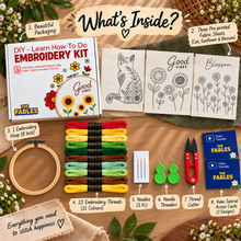 Load image into Gallery viewer, Cat, Blossom &amp; Sun Flower (Pack of 3) Combo DIY Learn-to-Embroidery Kit
