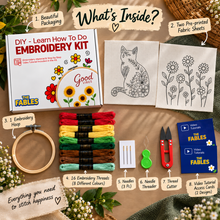 Load image into Gallery viewer, Cat &amp; Blossom (Pack of 2) Combo DIY Learn-to-Embroidery Kit
