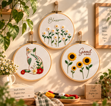 Load image into Gallery viewer, Cat, Blossom &amp; Sun Flower (Pack of 3) Combo DIY Learn-to-Embroidery Kit
