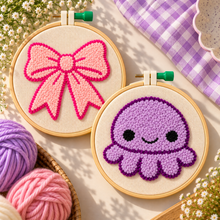 Load image into Gallery viewer, Bow + Octopus Combo | DIY Punch Needle Kit | Pack of 2 Kit
